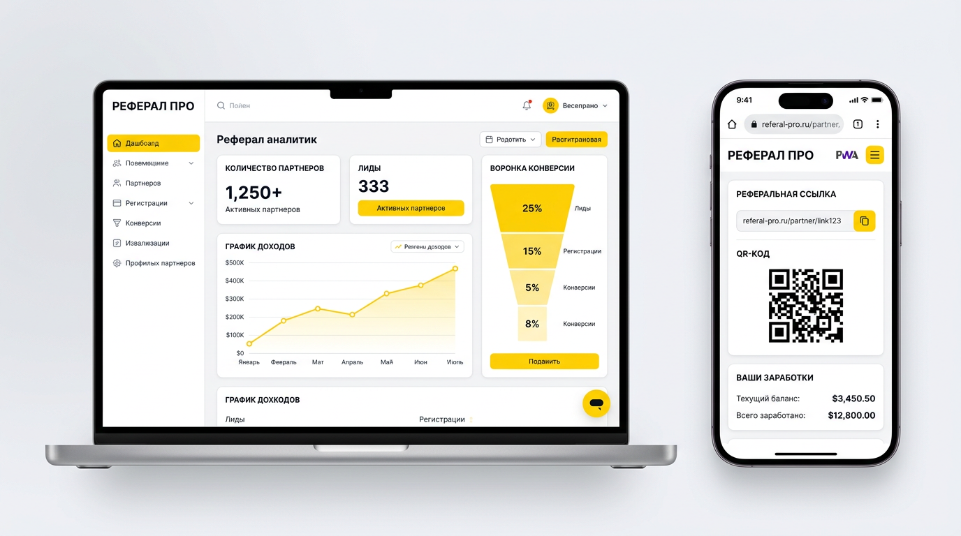 Дашборд РЕФЕРАЛ ПРО — аналитика, партнёры, конверсии